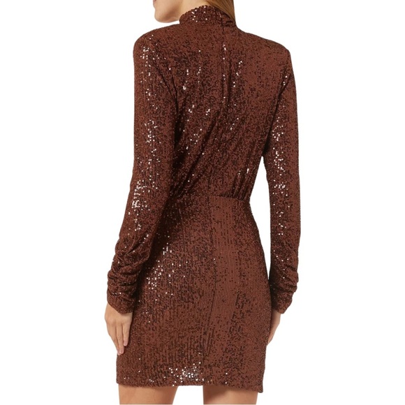 Ronny Kobo | Jane Sequined Knit Mockneck Mini Dress in Brown - Size M - Picture 9 of 11